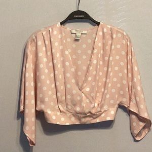Forever 21 pink/white polka dot blouse size small